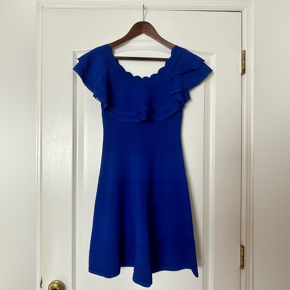 Eliza J Off-the-shoulder Blue Ruffle Dress - Picture 3 of 4